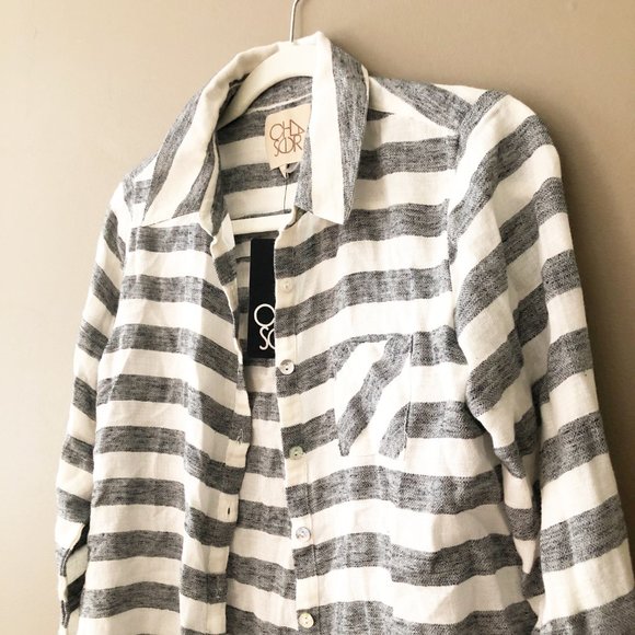 Chaser Striped Cotton Button Down Collared Shirt Grey White S NWT - Picture 4 of 11